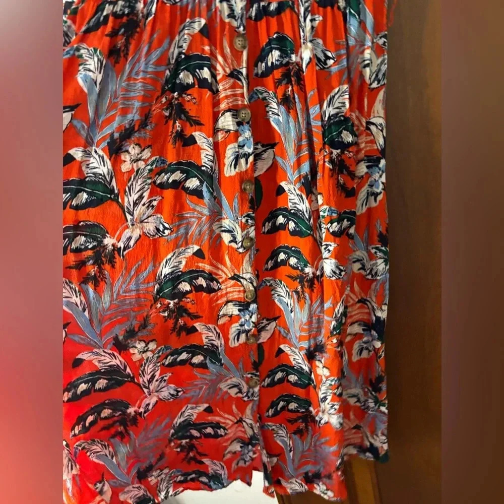 LOFT Midi Dress Red Floral Tropical Fit Flare 2p missing belt but still cute - Picture 3 of 9